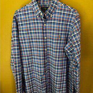 Ralph Lauren Men's Blue Plaid “FLESH PONY” Polo, Classic Fit Size Large